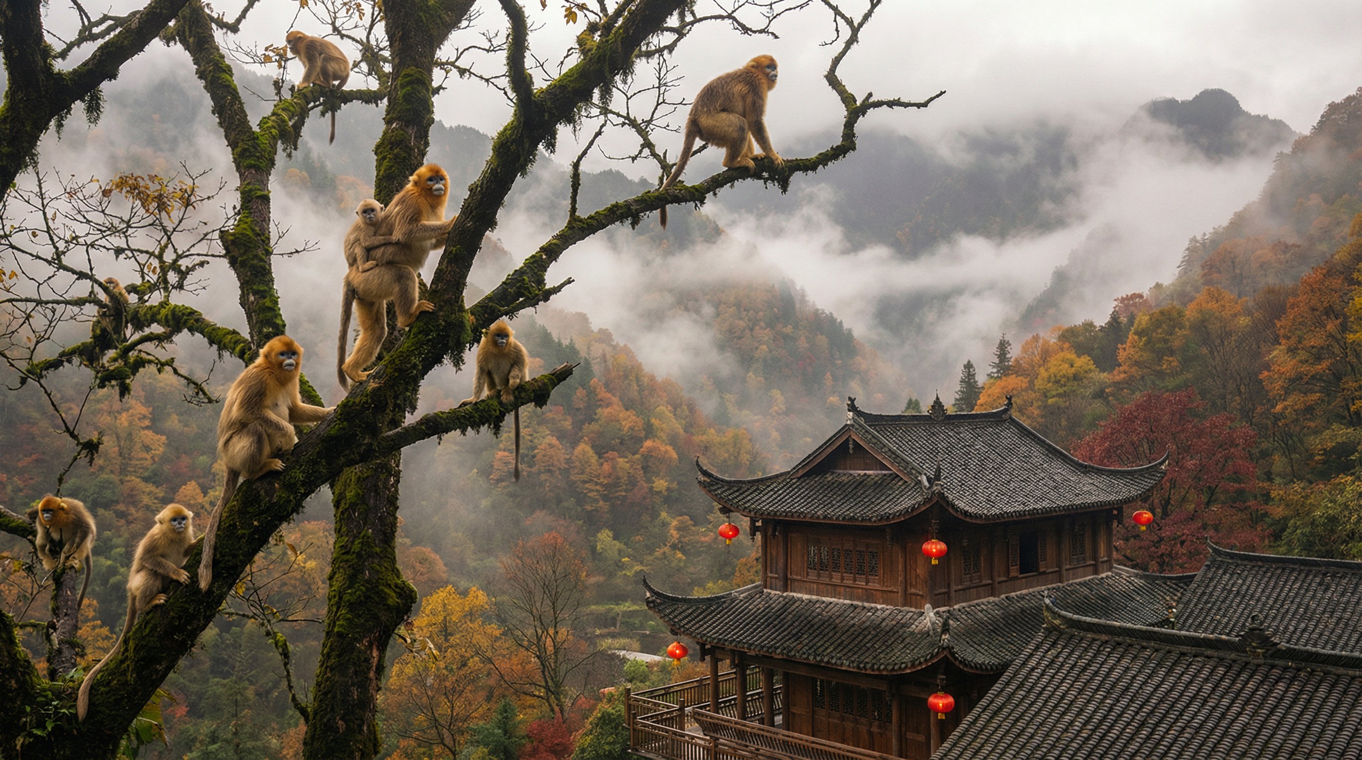 金丝猴林间跳跃灵长类视频 - 芒果视频精选